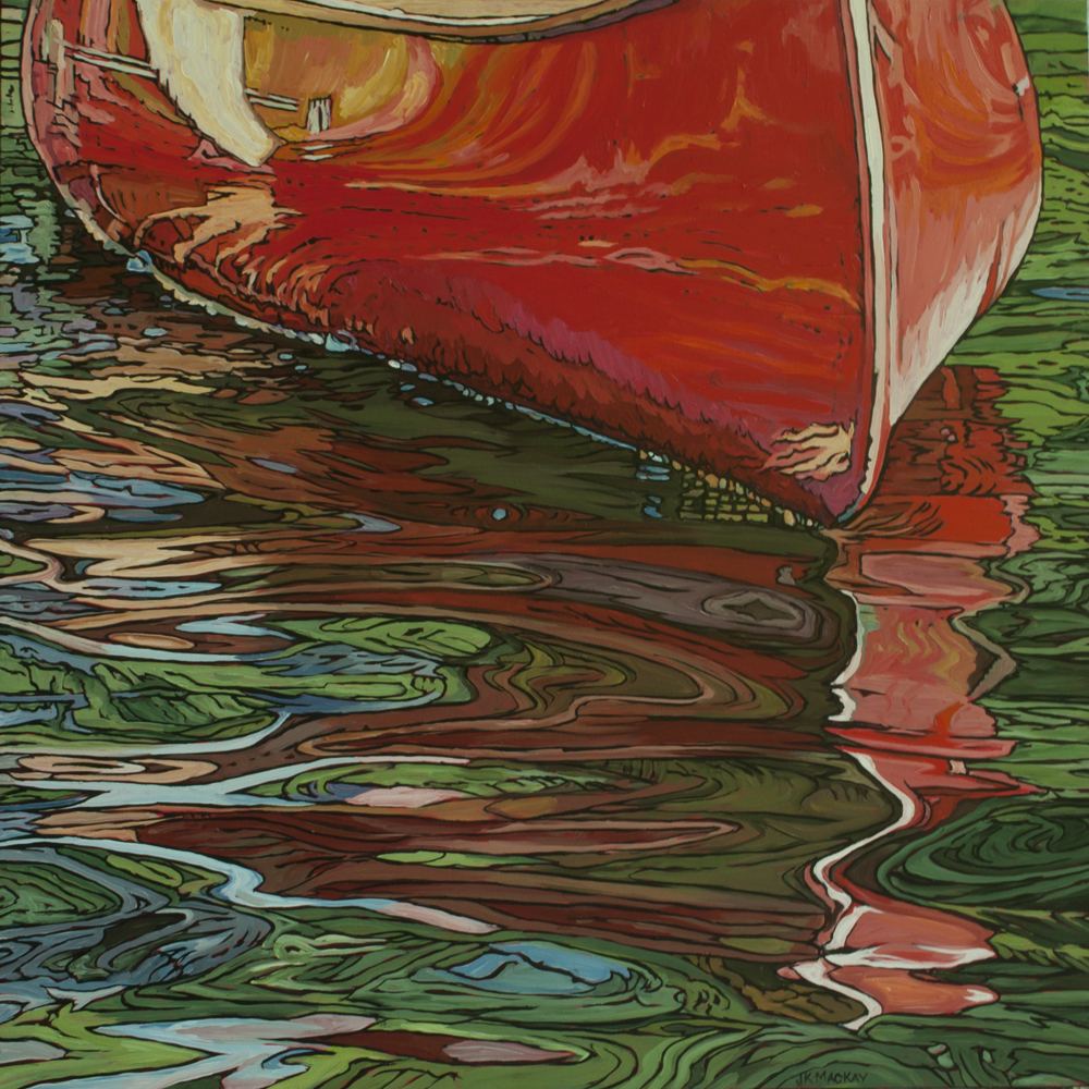 Bow of Red Canoe and its reflection