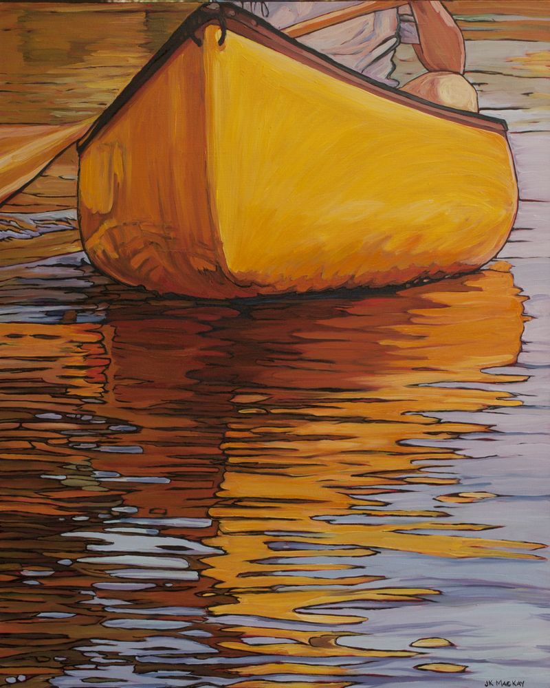 Bow of Yellow Canoe and its reflection