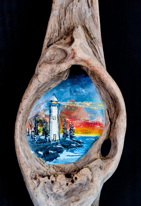 Lighthouse in Driftwood (Sold)