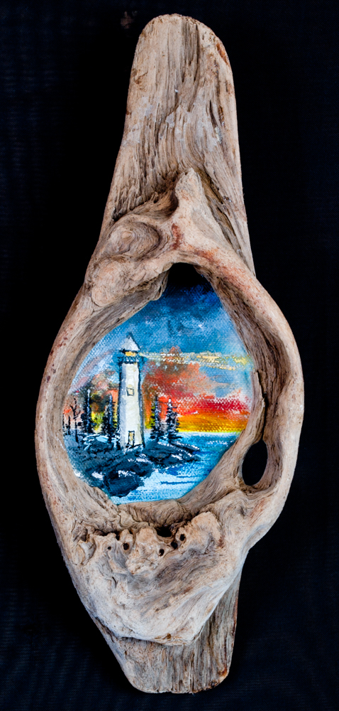 Oil Painting framed in Atlantic coast driftwood by Mitchell Webster